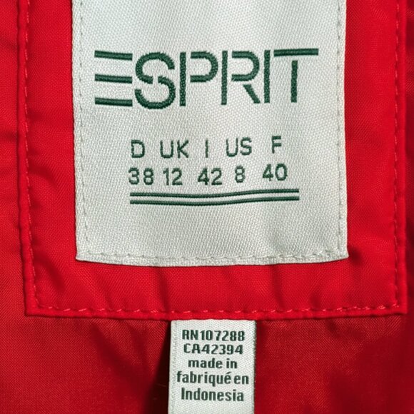 ESPRIT Women's Red Puffer Jacket Faux Fur Hood Toggle Winter Down Coat Size (M) - Picture 9 of 9